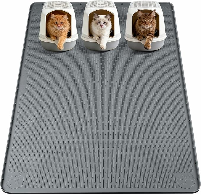 Silicone Cat Litter Mat for Litter Box 70”x45” Large Cat Mat, Dark Grey | Waterproof, Non-Slip, Leak-Proof Rug Mat with Lip, Easy to Clean, Extra Large Litter Catcher Mat for Floor