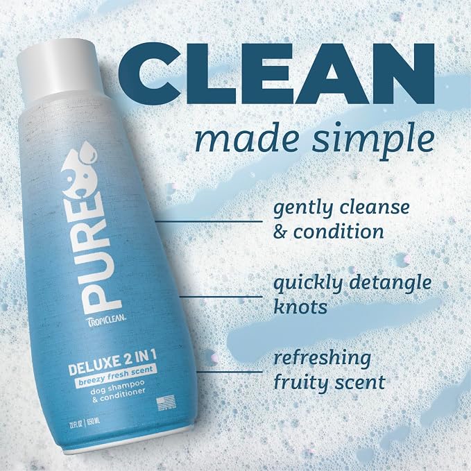 TropiClean Pure 2-in-1 Dog Shampoo and Conditioner, Reduces Tangles & Softens Coat, Fruity Fresh Scent, Made in the USA, Safe for Puppies, 20oz. (Pack of 2)