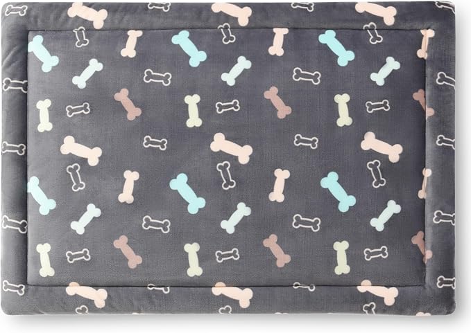 Allisandro Lightweight Waterproof Dog Bed Pad, 1.5" Thick Travel Mat for Crates, Kennels & Elevated Beds, Washable Non-Slip Sleeping Mat for Small to Large Dogs, 30 x 19 Inches, Grey Bone