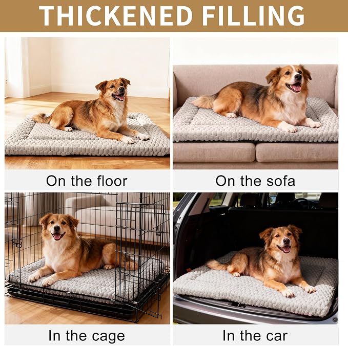 Dog Bed Mat,Reversible & Ultra Soft Kennel Pad-Machine Washable Pet Bed for Dogs & Cats-All-Weather Crate Liner for Crates,Carriers & Travel (Light Gray, 35" L x 23" W x 1.5" Th)