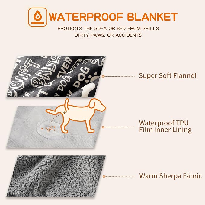 Waterproof Dog Blankets Pet Blanket, 30"x40" Cat Blanket for Indoor Cats, Soft Fluffy Sofa Car Bed Protector, Reversible Sherpa Fleece Puppy Blanket for Small Medium Dogs(Letters)