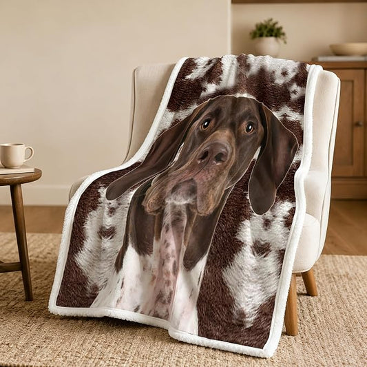 BlessLiving Throw Blanket, Brown Dog Animal Gift, 50x60 Inches | sherpa fleece fabric, German Shorthaired Large Pet Blankets Puppy print, for couch or sofa, pet lovers, easy machine care