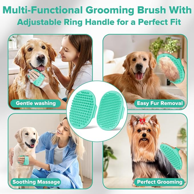 Augwind 6PCS Grooming & Bath Supplies for Dogs, Cats | Dog Washing Gloves | Dog Bath Brush | Dog Shower Brush | Pet Grooming Gloves | Dog Grooming kit | Pet Supplies for Showerhead & Sprayer (Green)