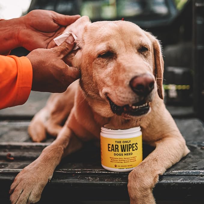 Dog Ear Cleaner Wipes, Gentle Wax & Debris Wash, 100 Ct | Gentle patented wipes & drops, safe for puppies - Cleans wax, dirt & odor - For all dogs and cats