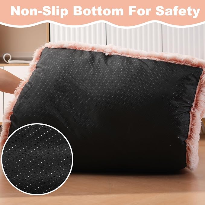 Bedfolks Waterproof Crate Bed, Plush Dog & Cat Bed with Washable Cover, Faux Fur Kennel Pad, 17"x12", Pink