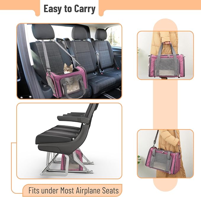 Mr. Pen- Pet Carrier, 17.5" x 11.2" x 11.5", Medium Size, Pink | Portable Travel Carrier for Small Pets, Cats & Small Dogs, Breathable Mesh, Safety Inner Leash