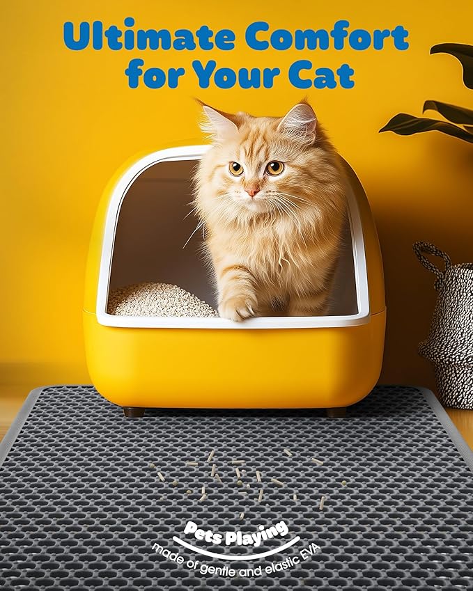 Powools Ultra-Large Cat Litter Mat, 27'' x 19", Double-Layer, Grey | Urine-Proof, Non-Slip Litter Trapping Mat, Easy to Clean, Kitty Litter Mats for Floor, Scatter Control