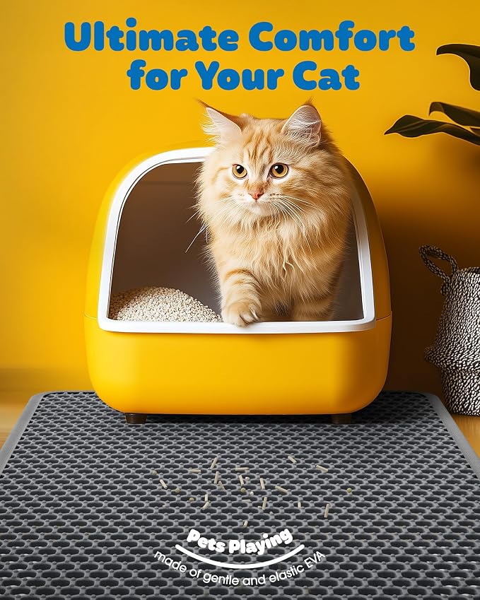 Powools Ultra-Large Cat Litter Mat, 35'' x 30", Double-Layer, Grey, 2 Pack | Urine-Proof, Non-Slip Litter Trapping Mat, Easy to Clean, Kitty Litter Mats for Floor, Scatter Control