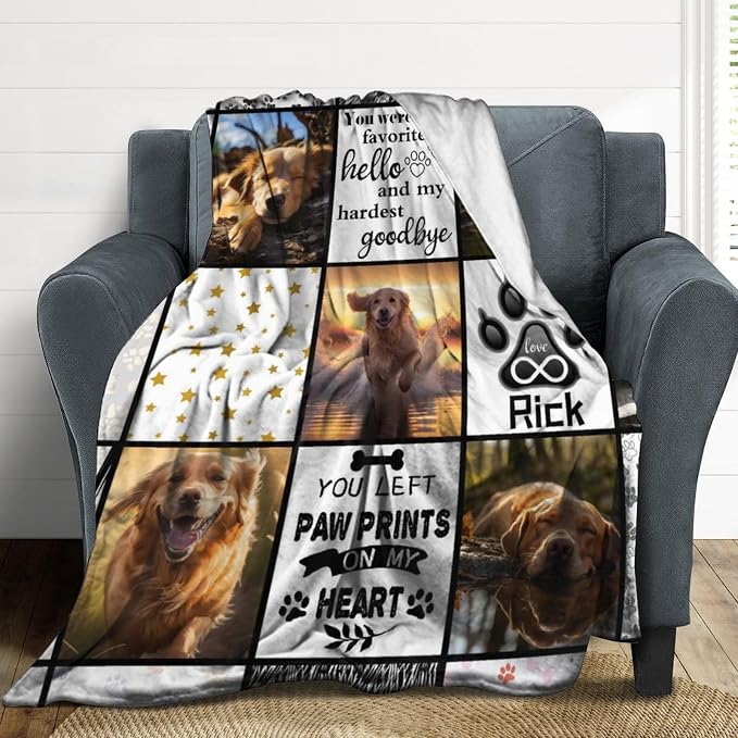 Custom Blankets Gifts from Pet Dog with Photos & Name - Personalized Picture Fleece Blanket in Memory of Dog - Gifts for Pet Animal Women Men Dog Lovers Memorial Gift - Pet Loss Sympathy Gift S