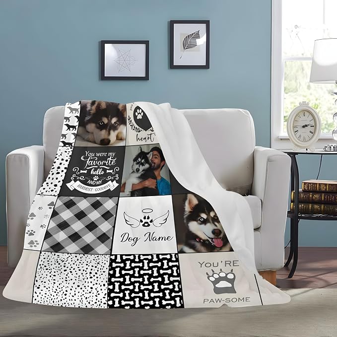 D-Story Custom Blanket Pet Loss Sympathy Throw Blanket Pet Memorial Dog Cat Remembrance Gift Personalized Blankets with Photo & Name Pets Memorial Gifts
