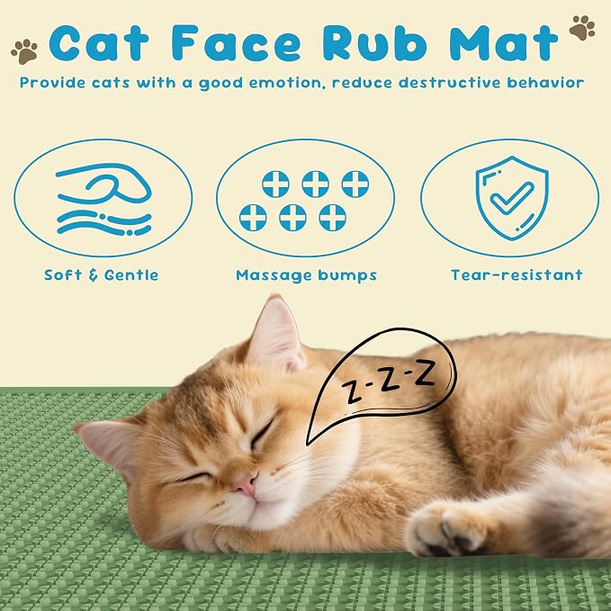 Cat Litter Mat, Silicone Litter Trapping Mat - Removal/Waterproof/Urine Proof, Cat Massage Mat (24" X 18"), Litter Box Mat - Keep the Floor Clean Green