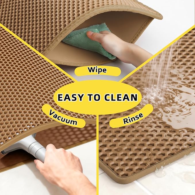 Cat Litter Mat, 30"x24", Waterproof, Easy to Clean (Brown-1Pack) | Double-Layer Honeycomb for Effective Litter Trapping, Premium Durable EVA, Non-Slip, Paw-Friendly Soft Surface