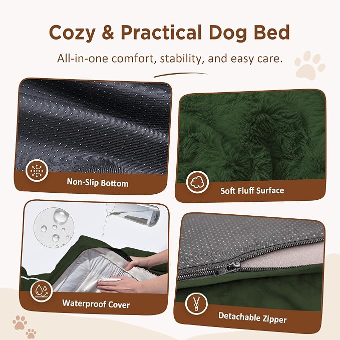 Comfort Expression Orthopedic Dog Bed for Medium Size Dog with Bolster | Waterproof Dog Couch Bed with Washable Cover & Non-Slip Bottom, Supportive Egg Crate Foam Medium Pet Bed, 30x20 Inch