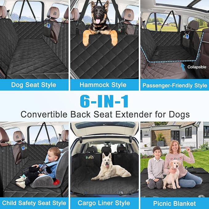 Kytely Back Seat Extender for Dogs,Hard Bottom Dog Car Seat Cover for Back Seat Support 400lb, Waterproof Dog Car Hammock Travel Bed for Car SUV Truck