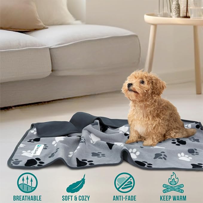 PetAmi Waterproof Dog Blanket for Couch, Pee Proof Reversible Cat Blanket for Sofa Bed Furniture Protector, Soft Fleece Washable Pet Throw for Dogs Cats Puppies Kittens, 60x80 Paw Print Gray