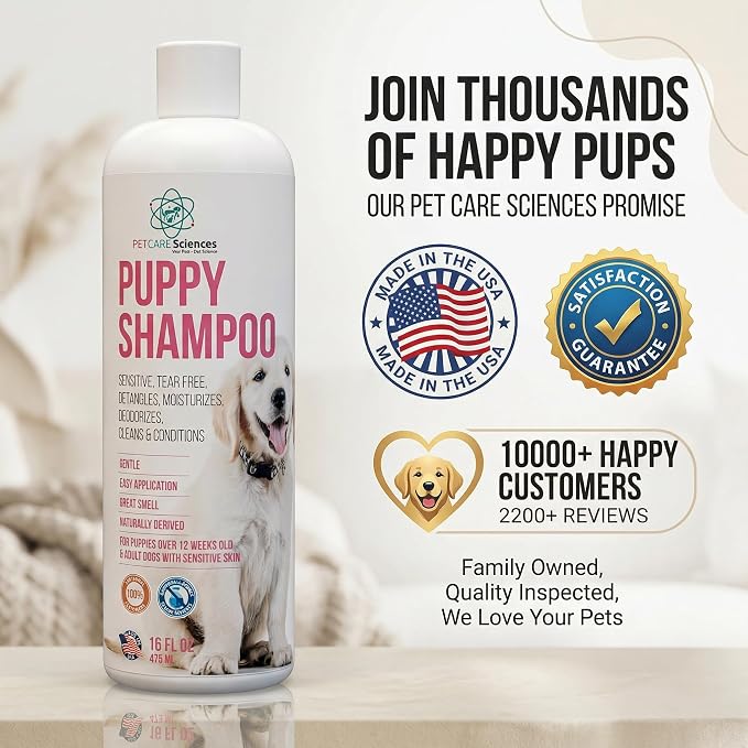 16 fl oz Tearless Puppy Shampoo and Conditioner - Dog Shampoo Itchy Skin Relief - Coconut Oil Oatmeal Shampoo for Dogs - Hypoallergenic Dog Shampoo Sensitive Skin, Made in the USA.
