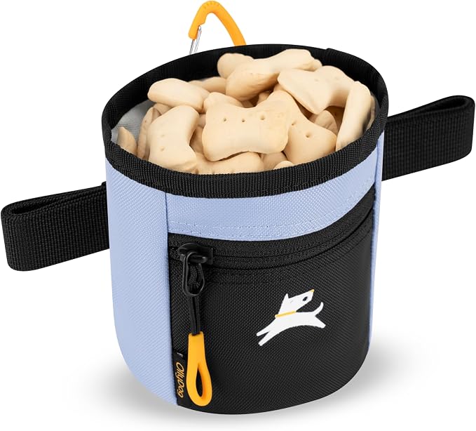 Goodie Treat Bag, Dog Treat Training Pouch | Magnetic Closure | 3 Ways to Wear | Hands-Free Waist Belt | Water-Resistant Recycled Vegan Fabric (Blue Heron)