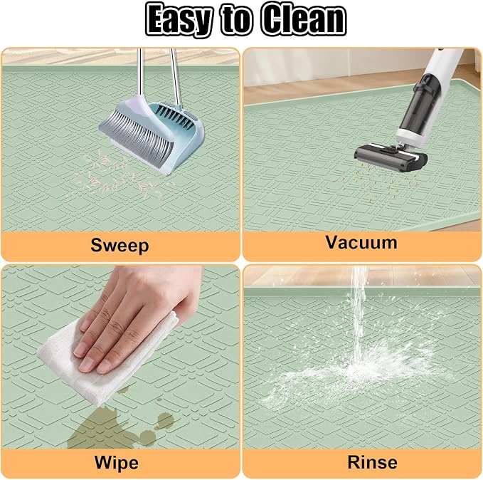 Silicone Cat Litter Mat 42" x 29" Cat Mat for Litter Box, Green | Extra Large Cat Litter Trapping Mat for Floor, Waterproof, Non-Slip Kitty Litter Box Mat with Raised Edge, Easy to Clean