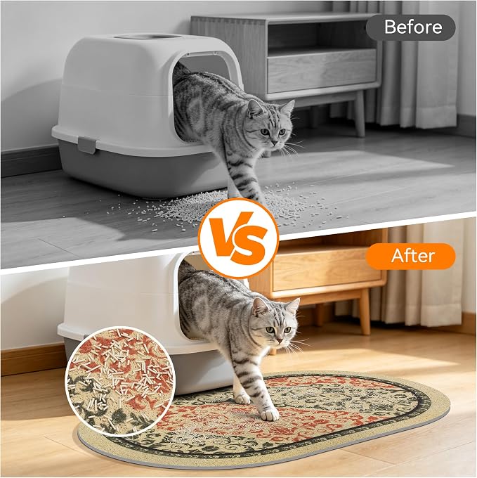 Cat Litter Mat,40"x30" High Density PVC Litter Trapping Mat, Non-Slip, Waterproof & Urine-Proof Litters Catcher Mats, Keep Floor Clean, Soft on Kitten Paws, Cat Essentials Brown-Green