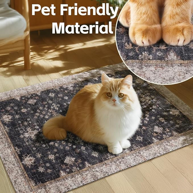 Cat Litter Mat Litter Trapping Mat, 33"x22" Waterproof Urine Proof Litter Box Mat Catcher Mat Non-Slip Washable for Kitty Kitten, Black