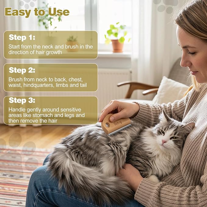 Dog Brush for Shedding, Wood Deshedding Brush for Dogs, 4.3inch | Ergonomic Pet Hair Removal Tool, Painless Wood Remover for Pet Hair, Cats, Horses Cleaning, Grooming, Short and Long Fur