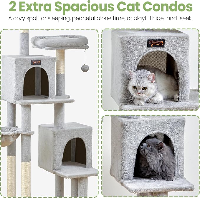 Cat Tree Tower for Indoor Cats Large Adult - 65 inch Extra Tall Cat Condo Trees with Scratching Post Hammock Perch - XL Sturdy Big Heavy Duty Multi Level Cat House Towers - Kitty Climbing Furniture