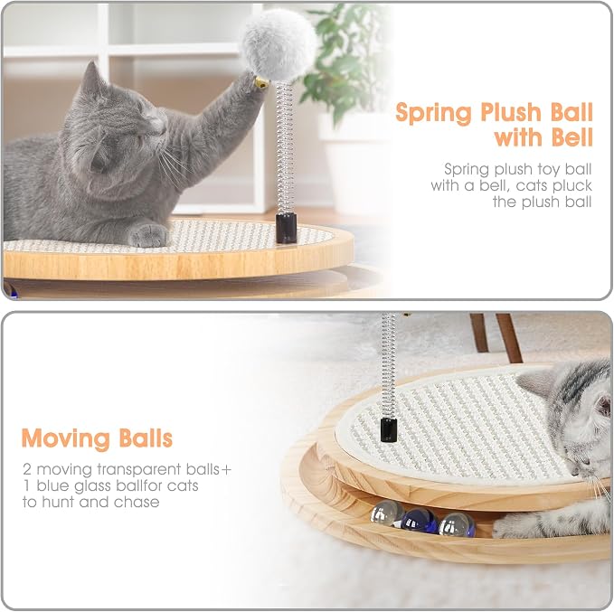 Cat Scratcher, Rolufy Cat Natural Sisal Scratching Pad, Kitten Interactive Toy with Ball Track Spring Ball for Chasing Hunting Mental Physical Exercise Puzzle