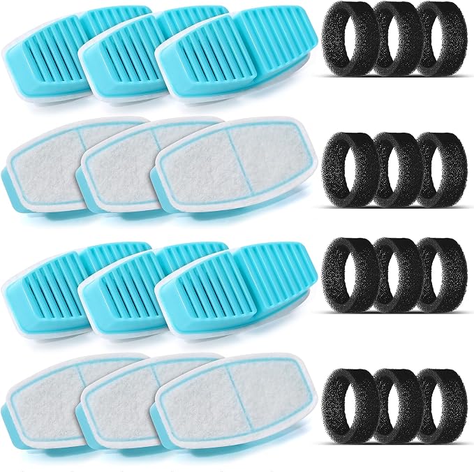 BEMOONY Cat Water Fountain Filters : Pet Water Fountain Replacement Filter | 24 Packs of Cat Fountain Filters (12 Carbon Filters + 12 Sponges) - Multiple Filtration Please replace it every 2-3 weeks