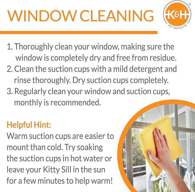 K&H Cat Window Perch, EZ Mount Kitty Sill - Fits 27in Wx23in H Glass Spaces | Sturdy Cat Window Hammock Bed, Steel Frame, Sturdy Suction Cups, Washable Shelf Cover, Foldable, 23x12in, Gray