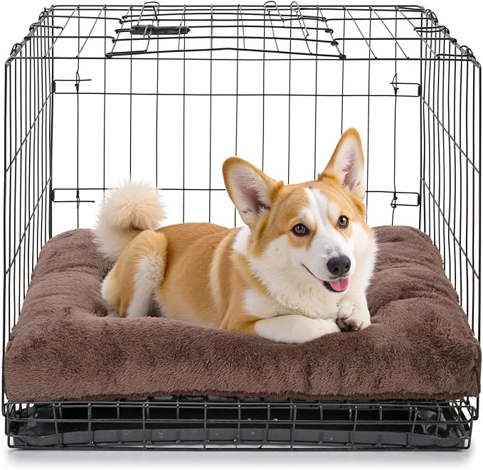 POMIU 2-Pack Dog Bed, Washable Deluxe Plush Crate Beds with Anti-Slip | Machine Washable Kennel Pad Sleeping Mat for Large, Medium and Small Dogs