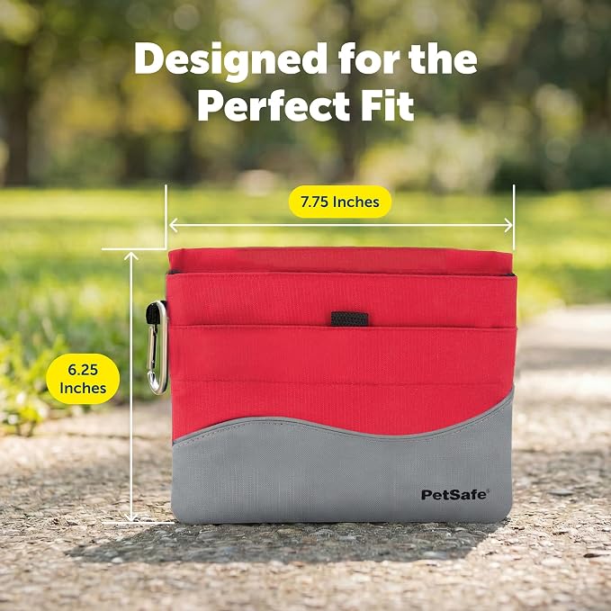 PetSafe Dog Treat Pouch Sport, Red, Standard, 7.5 in L x 6.5 in H | Water & Stain-Resistant Training Pouch with Divided Treat Pocket, Belt Clip & Carabiner for Keys or Bags, Machine Washable