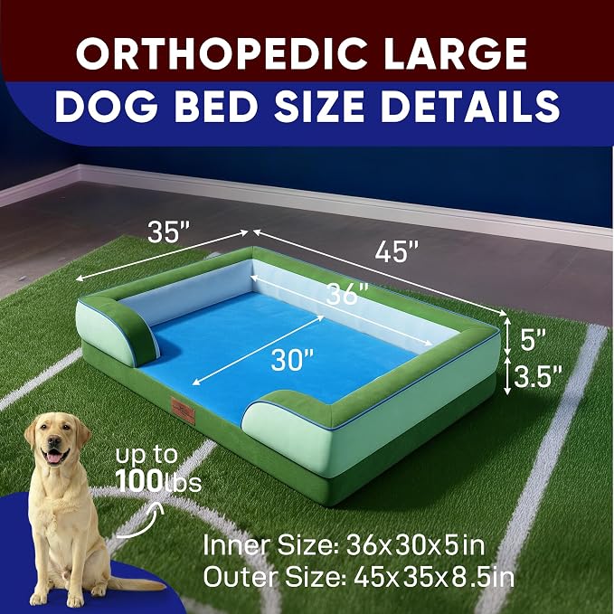 Comfort Expression Orthopedic Dog Bed for Extra Large Dogs with Bolster | Waterproof Dog Couch Bed with Washable Cover & Non-Slip Bottom, Supportive Egg Crate Foam XL Pet Bed, 45x35 Inch