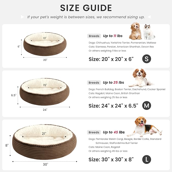 Love's cabin Round Donut Cat and Dog Cushion Bed, 24in Pet Bed for Small or Medium Dogs, Anti-Slip & Water-Resistant Bottom, Soft Durable Fabric Pet Beds, Washable Calming Cat Bed Dark Brown