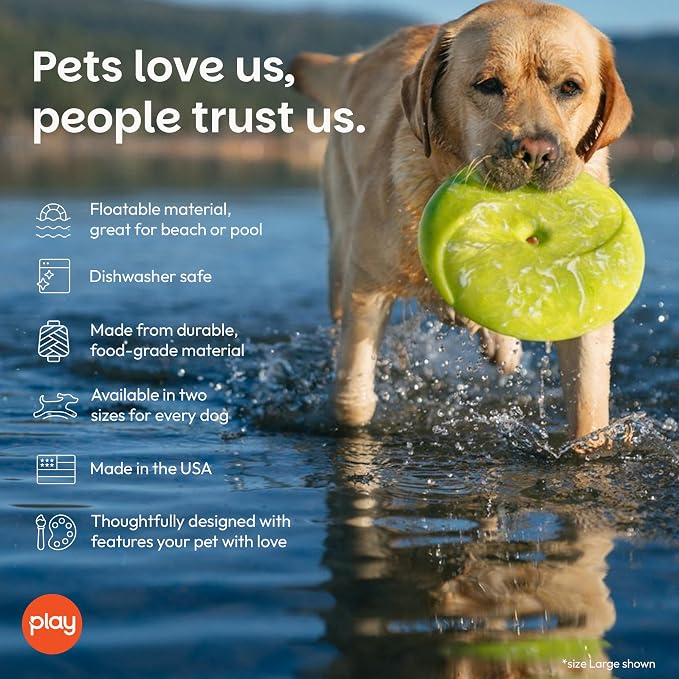 P.L.A.Y. Cute Outdoor Dog Toys - ZoomieRex InfiniDisc Rubber Frisbee, Great for Puppies & Small, Medium, Large Dogs - Dishwasher Safe, Lightweight, Floats in Water, Beach Friendly (Green, Large)