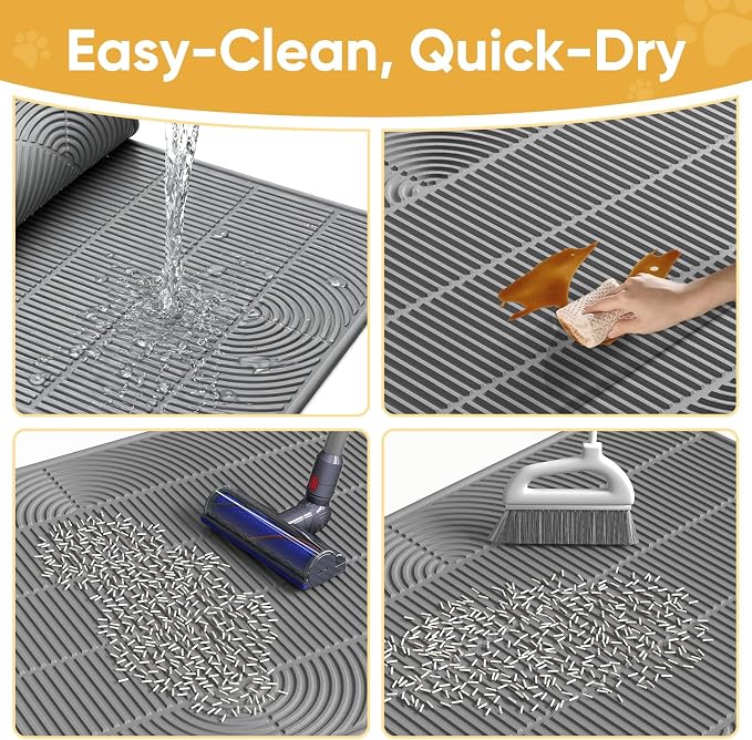 TRZZ XXL Cat Litter Mat, Large Silicone Waterproof Mat, Brown | Non-Slip, Easy to Clean, Cat Litter Trapping Mat, Kitty Litter Catcher, Scatter Control, for Floor