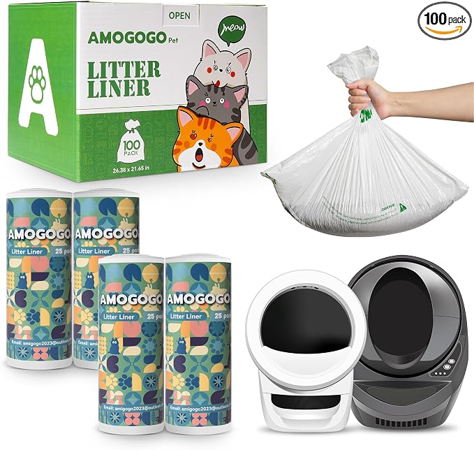 100 Pcs Waste Bags Liners, Compatible with Litter Robot 4/5/3, Leak-Proof Replacement Waste Bags, Heavy Duty Cat Litter Trash Bags, Waterproof Litter Bags, 26.4" x 21.9"