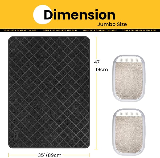 Conlun Cat Litter Mat Litter Trapping Mat, Black Premium Durable PVC Grid Mesh with Scatter Control, Non-slip, Less Waste Cat Litter Box Mat, Soft on Kitty’s Paws, Urine Waterproof 47" x 35"