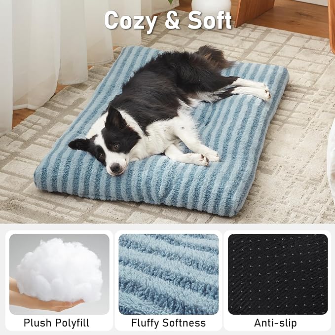 FURTIME Washable Small Dog Bed, Deluxe Dog Crate Beds | Comfy Fluffy Kennel Pad Anti-Slip Pet Sleeping Mat for Puppy/Cat, Machine Washable Dogs Pillow, 23"x18"x3", Blue