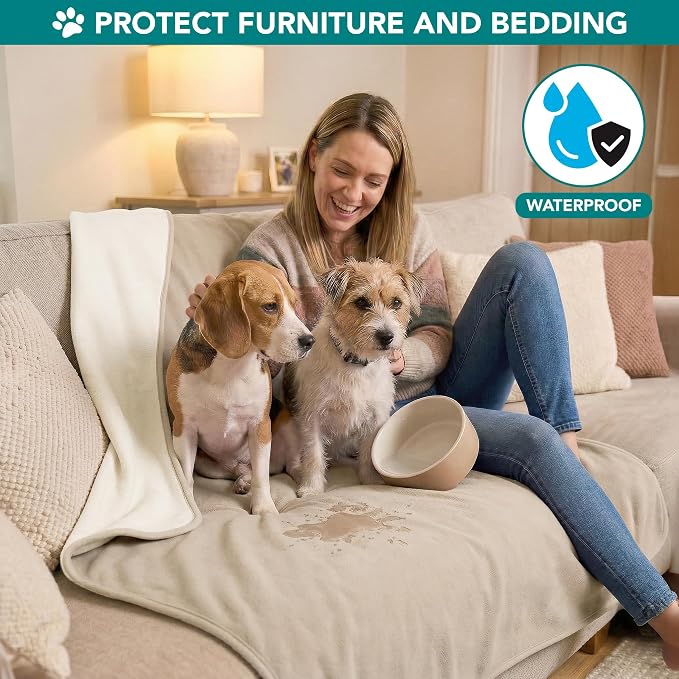 PetAmi Waterproof Dog Blanket for Couch, Pee Proof Reversible Cat Blanket for Sofa Bed Furniture Protector, Soft Fleece Washable Pet Throw for Dogs Cats Puppies Kittens, 40x60 Taupe Beige