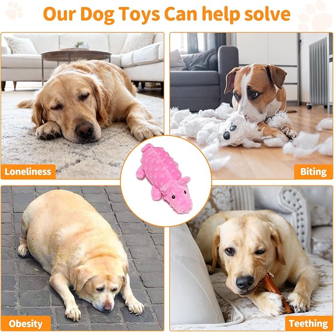 Plush Squeaky Dog Toys, Soft Stuffed Animals Dog Toy with Squeaker, Interactive Crinkle Dog Toys, Puppy Teething Chew Toy for Small, Medium & Large Breeds