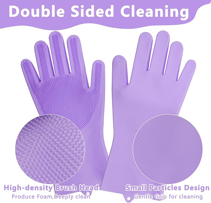 Pet Grooming Gloves—Dog Washing Gloves with High-Density Teeth | Dog Bath Scrubber with Enhanced Five Finger Design, Silicone Gloves for Dogs and Cats Bathing, Massage (Purple)