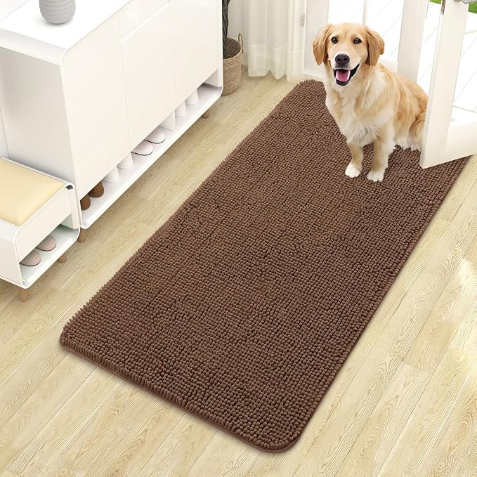 OLANLY Dog Door Mat for Muddy Paws 44x24, Super Absorbent Chenille Mud Mat | Mocha, Absorbs Moisture and Dirt, Non-Slip Machine Washable Doormat, Quick-Drying Indoor Entryway Floor Carpet for Dogs
