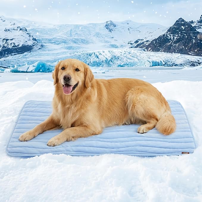 ZOMISIA Dog Cooling Mat XXL for Kennel Crate - Thin Portable Pet Cooling Pad, Breathable and Washable Cool Fiber with Non-Slip Bottom, Outdoor Use for Summer, 47x29, Blue