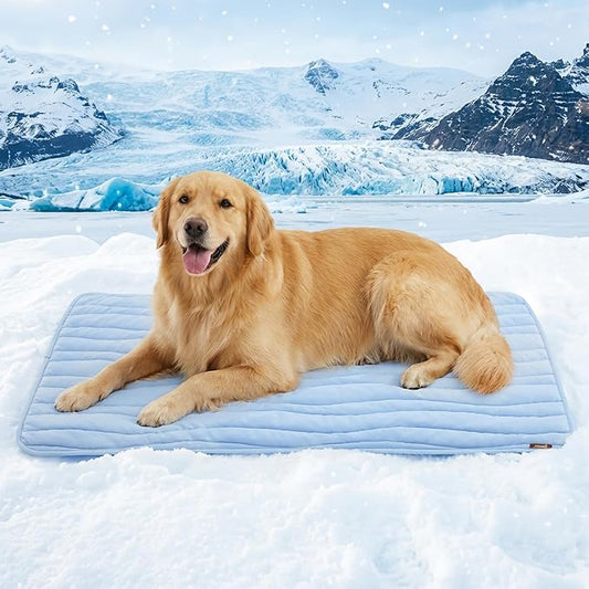 ZOMISIA Dog Cooling Mat XXL for Kennel Crate - Thin Portable Pet Cooling Pad, Breathable and Washable Cool Fiber with Non-Slip Bottom, Outdoor Use for Summer, 47x29, Blue