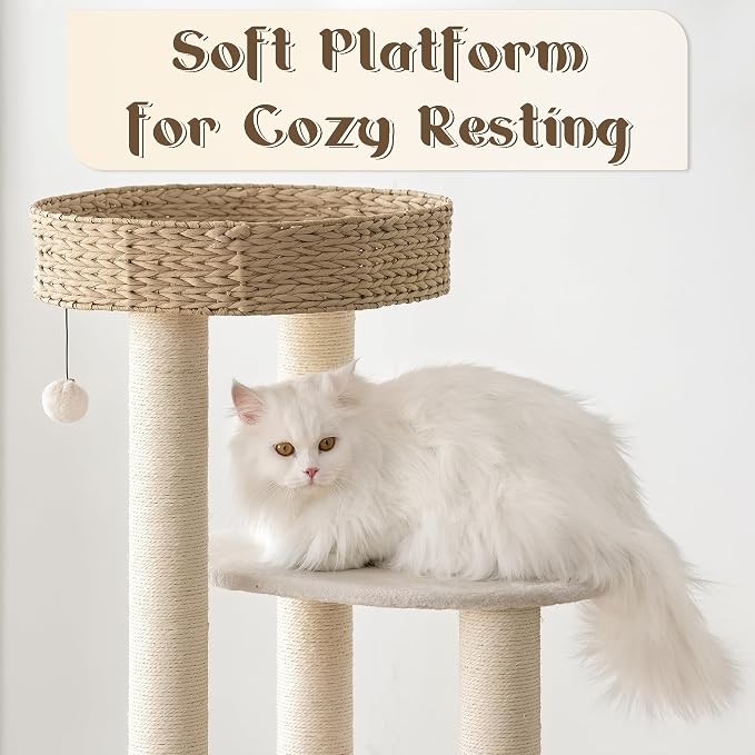 Modern Cat Tree, 39" Tall Cat Tree for Large Cats Cat Condo | Natural Sisal with Scratching Posts Indoor Cats, Hand-Woven Tower & Top Perch, Cat-Tree for Kittens Climb Play & Rest