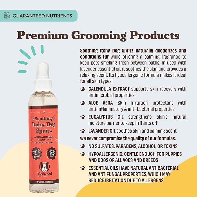 Natural Dog Company Dog Spray for Itchy Skin - 8 oz – Hypoallergenic Deodorizing Spritz with Aloe, Lavender & Calendula – for Itchy Skin, Refresh Coat Between Baths – No Parabens and Alcohol Free