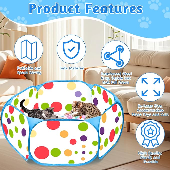 Cat Ball Pit for Cats, Include 226 Pcs Interactive Cat Toy for Indoor Kittens, Cat Enrichment Toys for Bored Indoor Cats Self Play Kitty Toys Bundle Pack Entertainment(Blue)