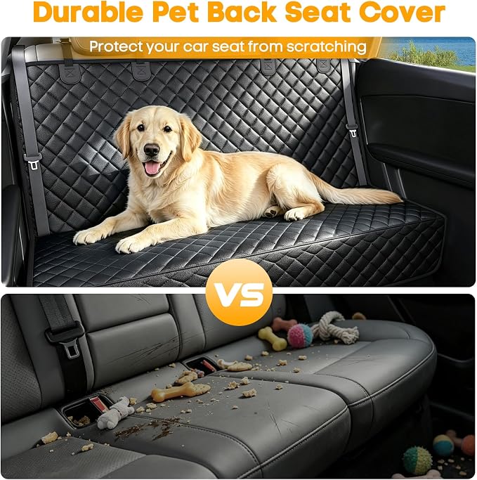 PETICON Waterproof Scratchproof Pet Bench Seat Covers for Cars, SUVs, Nonslip Durable Back Seat Cover for Dogs, Washable Backseat Protection