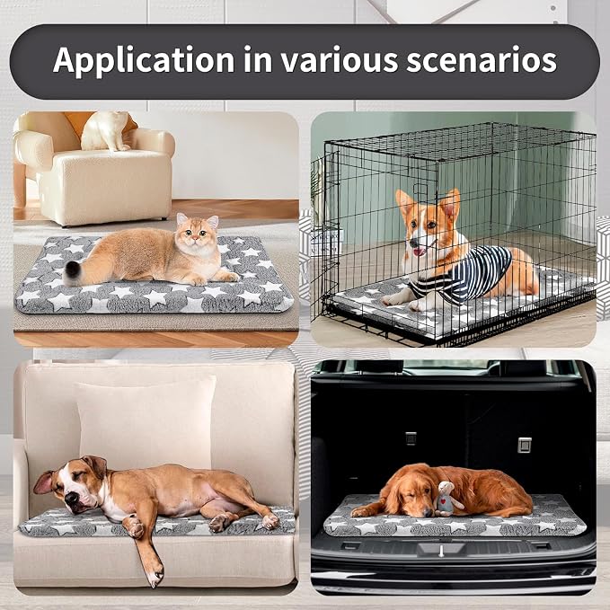 Dog Crate Mats Bed for Small Dogs, 24x16 Inch Short Plush Pet Mat, 1.6-inch Thick Thin Kennel Pad, Machine Washable Ideal for 24-Inch Dog Crates