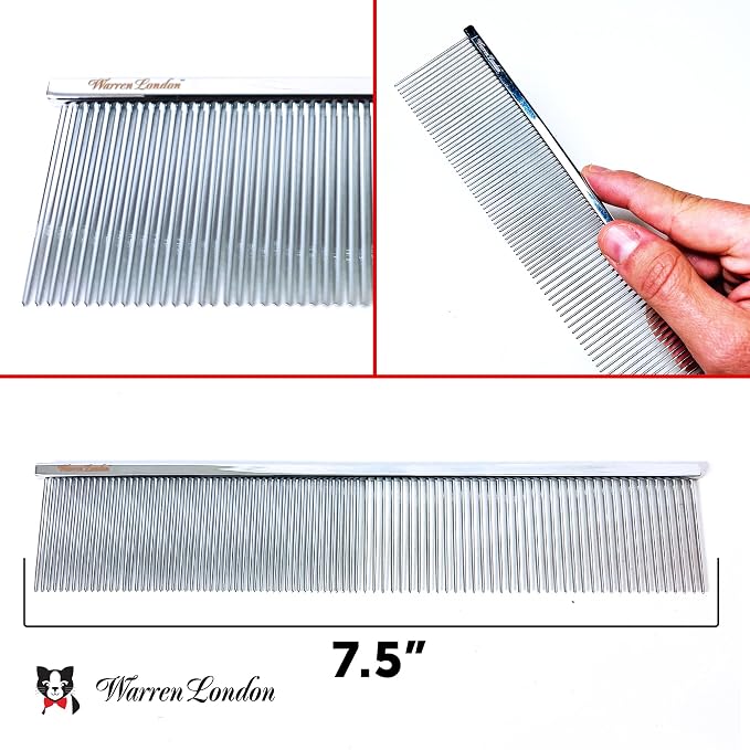 Warren London Cool Cat Greyhound Style Comb – 7.5" Professional Copper Cat Grooming Comb with Fine & Coarse Teeth, Rounded Pins for Detangling/Sensitive Skin, Deshedding & Dematting
